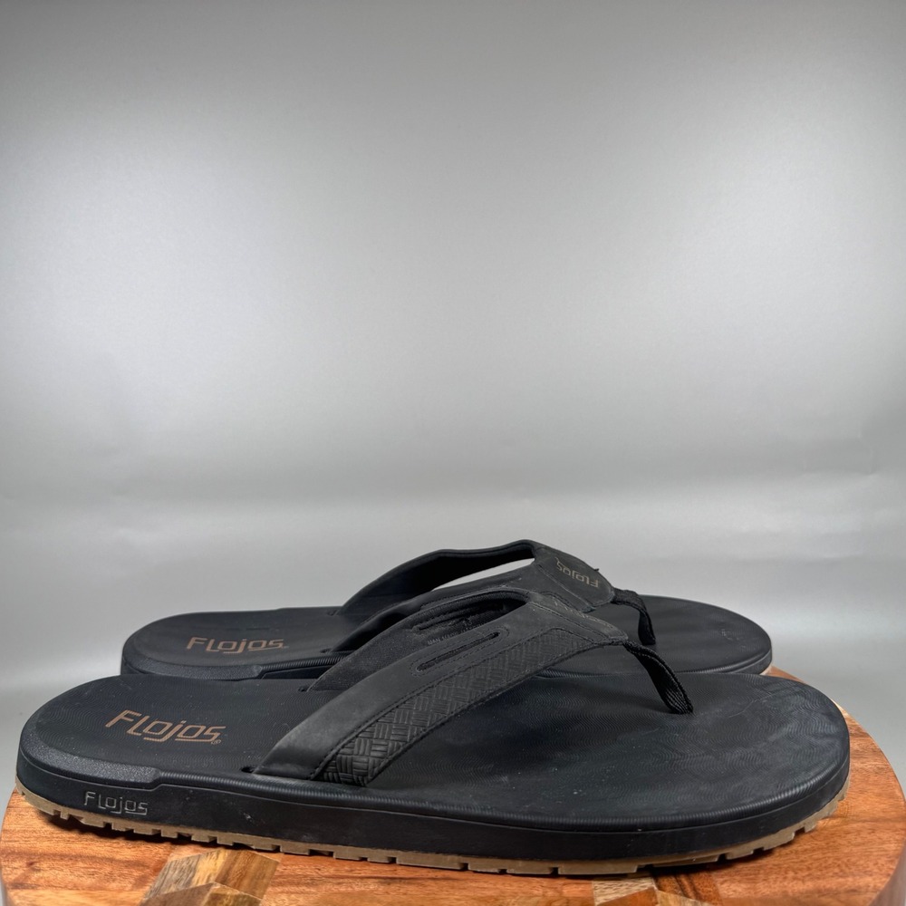 Flojos Mens Black Flip‎ Flop Sandals Size 13 Textured Straps Comfort Beach Shoes